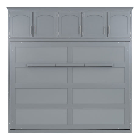 Full Size Murphy Bed Wall Bed with Top Cabinets,Gray - V.I.P Digital Presence