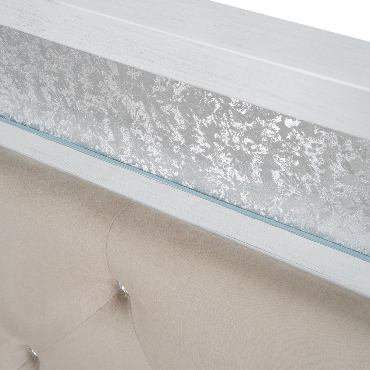 Wood Full Size Platform Bed with Upholstered Headboard and LED and 2 Drawers, Antique White - V.I.P Digital Presence