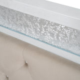 Wood Full Size Platform Bed with Upholstered Headboard and LED and 2 Drawers, Antique White - V.I.P Digital Presence