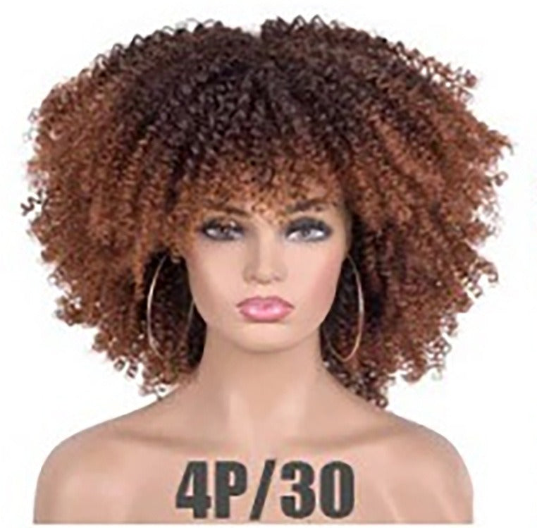Female Hair African Small Curly Hair Explosion Head Black Chemical Fiber Wig Full Head Set - V.I.P Digital Presence