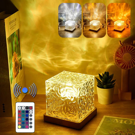 3/16 Colors Dynamic Rotating Water Ripple Projector Night Light Flame Crystal Lamp for Living Room Study Bedroom Bedside Decor - V.I.P Digital Presence