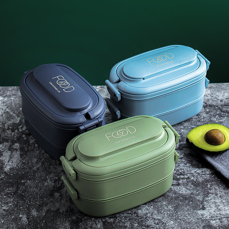 Japanese style simple portable microwaveable double layer partition lunch box bento box with cutlery - V.I.P Digital Presence