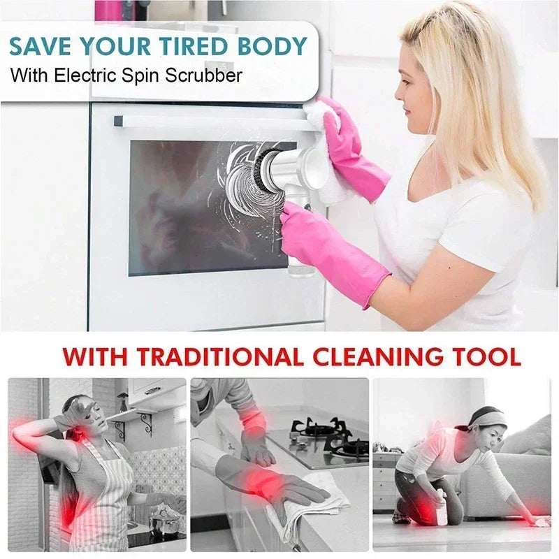 New Electric Spin Scrubber,Bathroom Cleaning Brush Power Scrubber with 5 Replaceable Brush Heads, 5 in 1 Electric Cleaning Brush - V.I.P Digital Presence