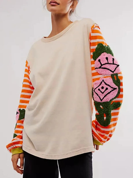 Striped Round Neck Long Sleeve Sweatshirt - V.I.P Digital Presence