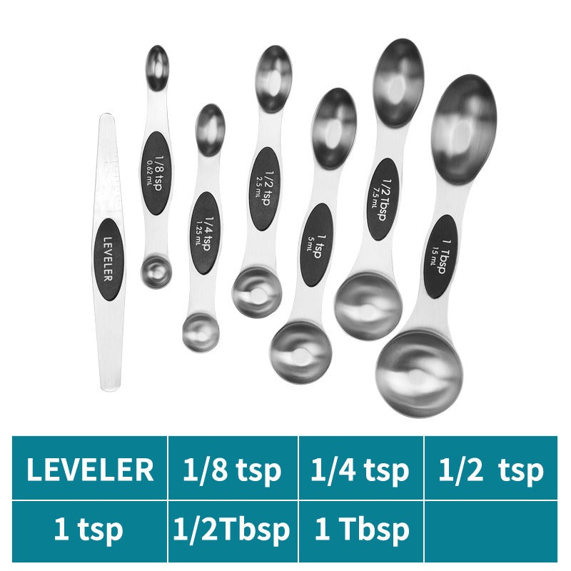 Magnetic suction double head measuring spoon 9-piece set of stainless steel baking household kitchen salt spoon - V.I.P Digital Presence