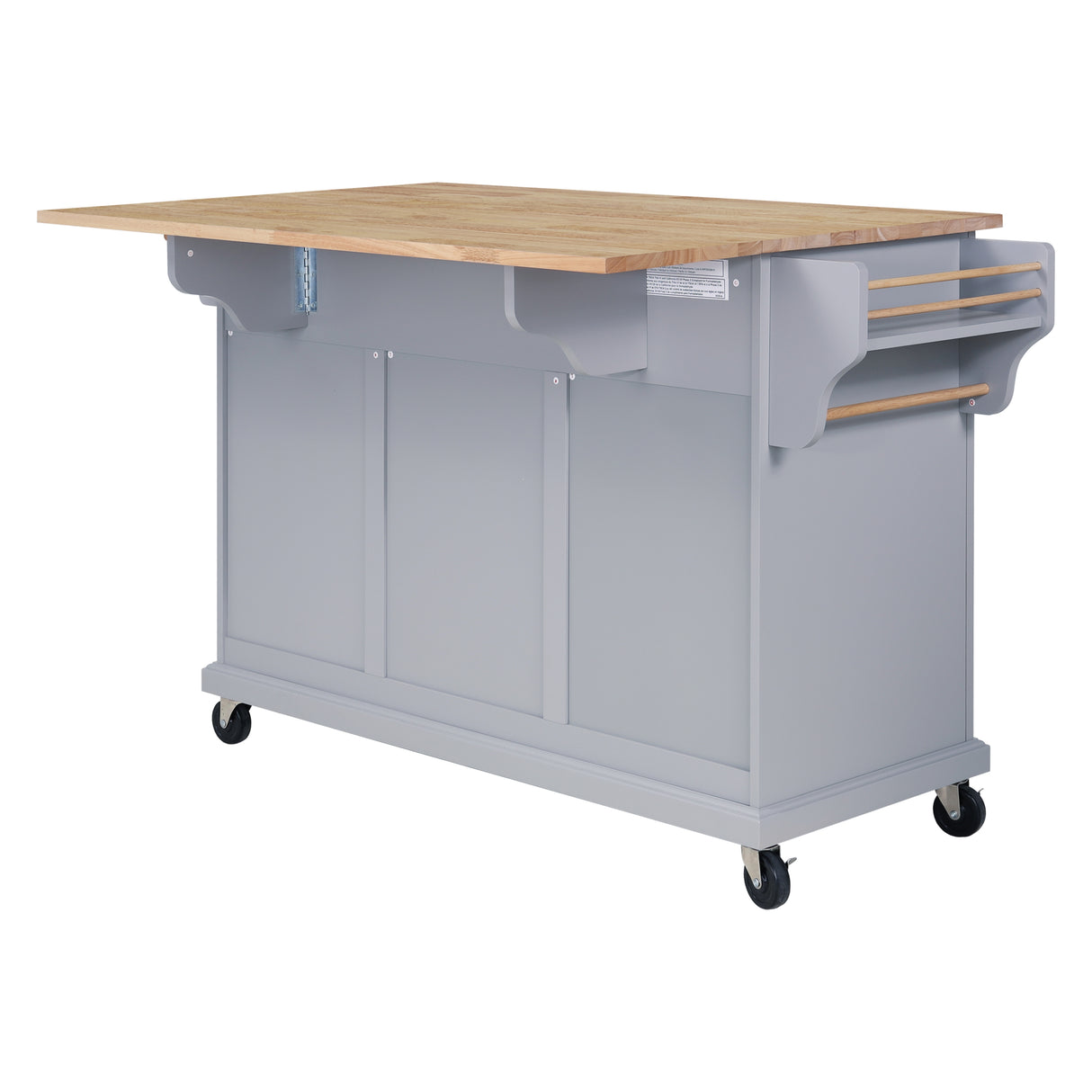 Cambridge Natural Wood Top Kitchen Island with Storage Gray + Solid Wood+MDF