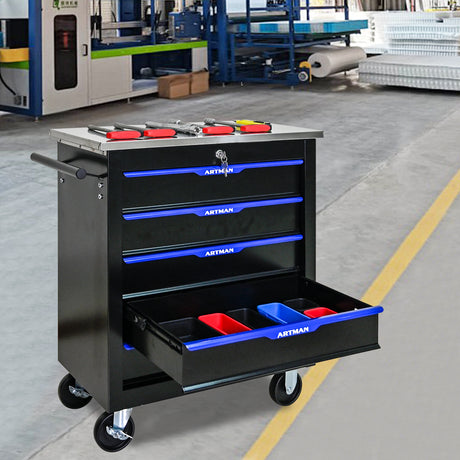5 DRAWERS MULTIFUNCTIONAL TOOL CART WITH WHEELS-BLACK+BLUE - V.I.P Digital Presence