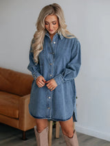 Classic Button-Front Collared Denim Dress