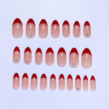 European and American style red French manicure, simple and atmospheric, removable finished wearable nails, fake nail pieces - V.I.P Digital Presence