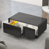 Modern Smart Coffee Table with Built-in Fridge, Bluetooth Speaker, Wireless Charging, Touch Control Panel, USB Interface Black - V.I.P Digital Presence