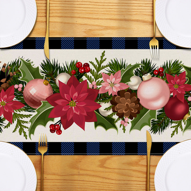 Christmas plaid linen table flag floral ball printed tablecloth entrance small tablecloth living room counter decoration tea flag - V.I.P Digital Presence