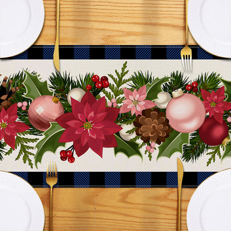 Christmas plaid linen table flag floral ball printed tablecloth entrance small tablecloth living room counter decoration tea flag - V.I.P Digital Presence