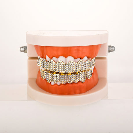 Real gold electroplated gold tooth set eight tooth full diamond hip hop tooth set tee grills - V.I.P Digital Presence