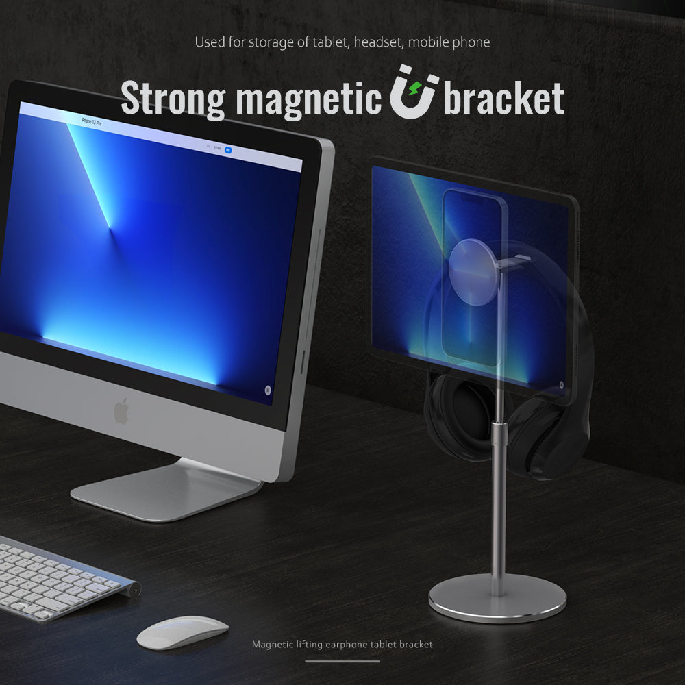 Soporte de auriculares colgante con elevación de disco facial, apto para iPad de Apple, teléfono móvil y tableta, soporte magnético universal. 