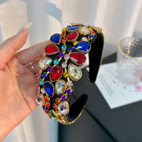 Fashionable hair band for women Baroque retro water droplet drill bit band inlaid with colored diamond hair accessories - V.I.P Digital Presence