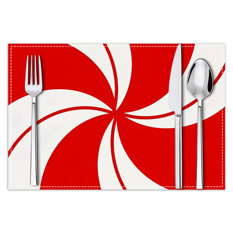 Christmas placemat red candy striped printed table mat holiday table decoration insulated mat coaster - V.I.P Digital Presence