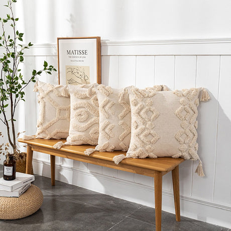Tassels Cushion Cover 45x45cm Beige White Pillow Covers Decorative Pillow Case Square Home Boho Decor Macrame Pillowcase - V.I.P Digital Presence