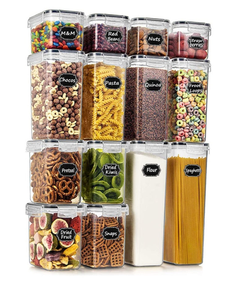 Pack of 7 Food Storage Container Space Saving Plastic Cereal Keeper with Air Tight Lid - V.I.P Digital Presence
