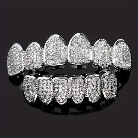 Hip hop braces with copper zircon micro inlaid with real gold Halloween teeth decoration exaggerated hiphopgrills - V.I.P Digital Presence