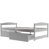 Twin size platform bed, with two drawers, gray