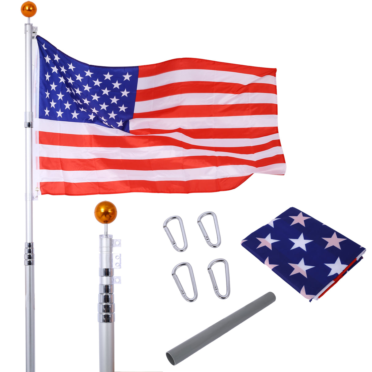 25FT segmented flagpole kit, ultra thick heavy-duty aluminum flagpole with top ball outdoor embedded flagpole - V.I.P Digital Presence