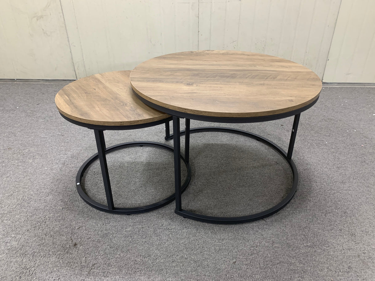 A set of nested coffee tables, 27.6-inch round coffee table, industrial wood veneer, with sturdy metal frame (brown) - V.I.P Digital Presence