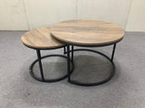 A set of nested coffee tables, 27.6-inch round coffee table, industrial wood veneer, with sturdy metal frame (brown) - V.I.P Digital Presence