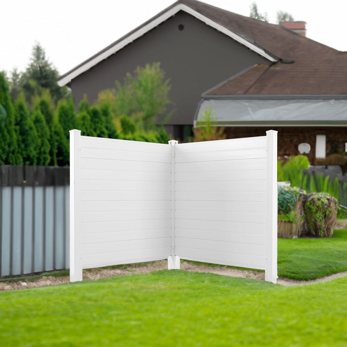 Privacy Fence Panels Kit Air Conditioner Trash Can Enclosure Vinyl white color - V.I.P Digital Presence