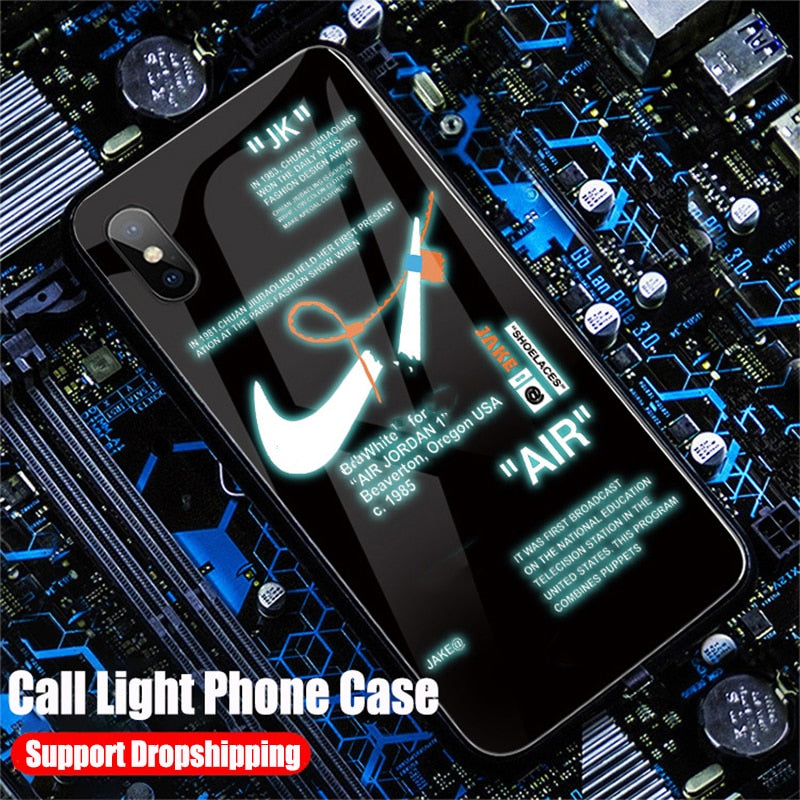 Funda deportiva con luz LED para iPhone 12, 11 Pro Max, 8, 7, 6, 6S Plus, carcasa de vidrio templado con flash para iPhone X, XS, MAX, XR, SE 
