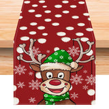Christmas cartoon reindeer table flag Christmas snowflakes polka dot linen tablecloth kitchen table decoration tablecloth mat - V.I.P Digital Presence