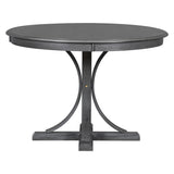 TREXM Five Piece Retro Round Dining Table Set with Curved Brackets and 4 Restaurant Cushioned Chairs (Dark Gray)