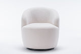 Teddy Fabric Swivel Accent Armchair Barrel Chair With Black Powder Coating Metal Ring Ivory White - V.I.P Digital Presence