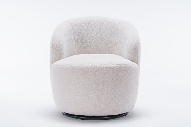 Teddy Fabric Swivel Accent Armchair Barrel Chair With Black Powder Coating Metal Ring Ivory White - V.I.P Digital Presence