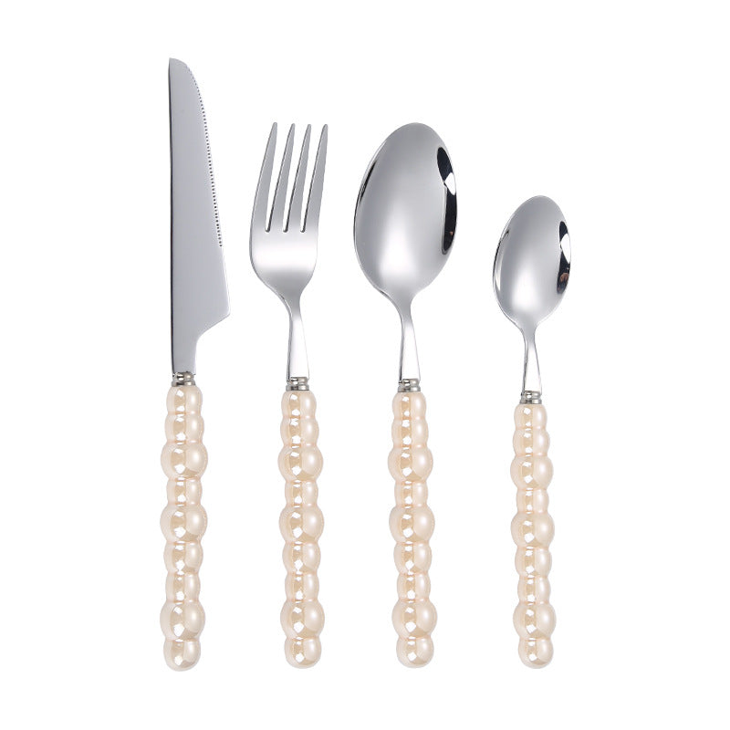 304 stainless steel knife and fork spoon creative pearl ceramic handle tableware western steak knife and fork dessert spoon - V.I.P Digital Presence