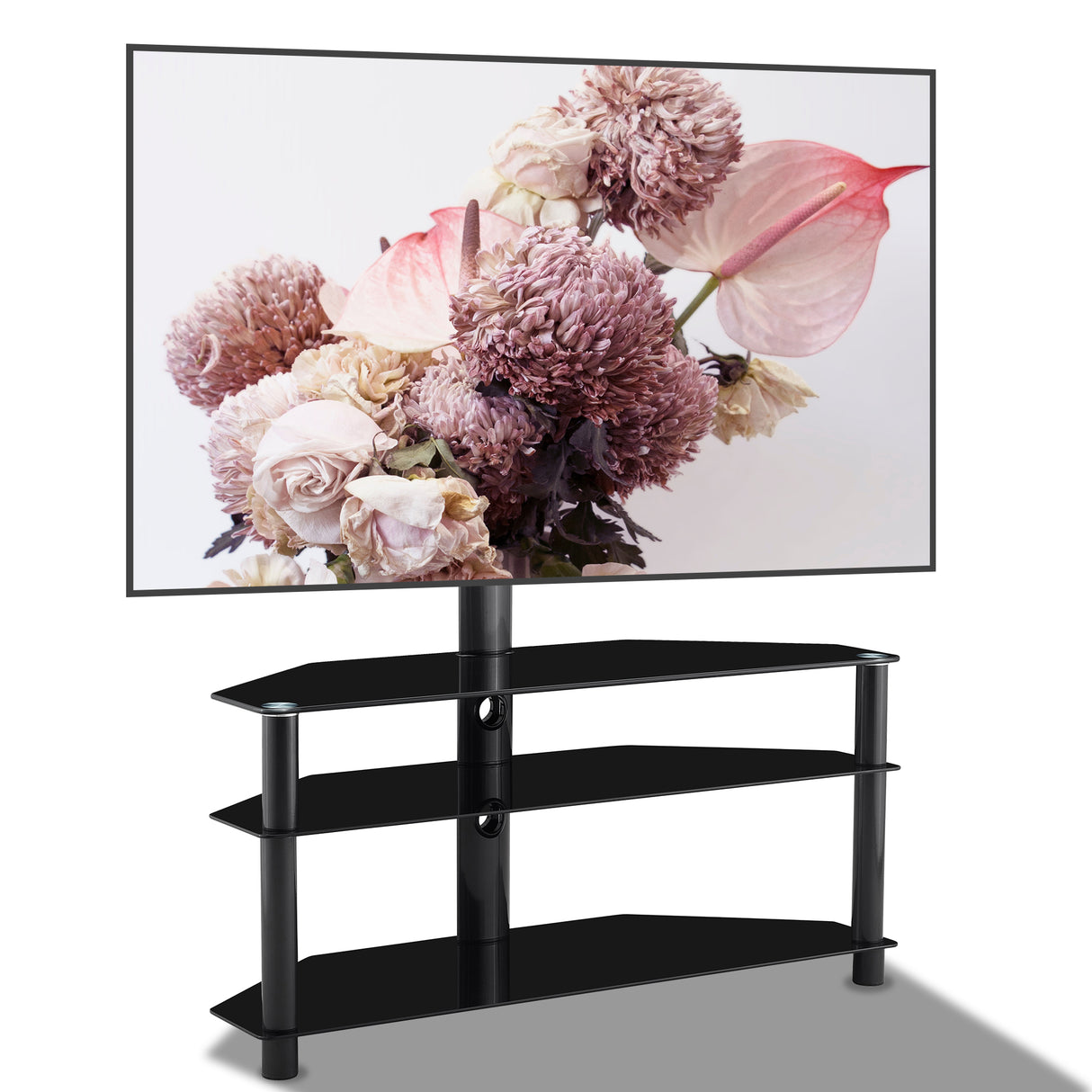 35.4 inch Black Multi-function TV Stand Height Adjustable Bracket Swivel 3-Tier - V.I.P Digital Presence