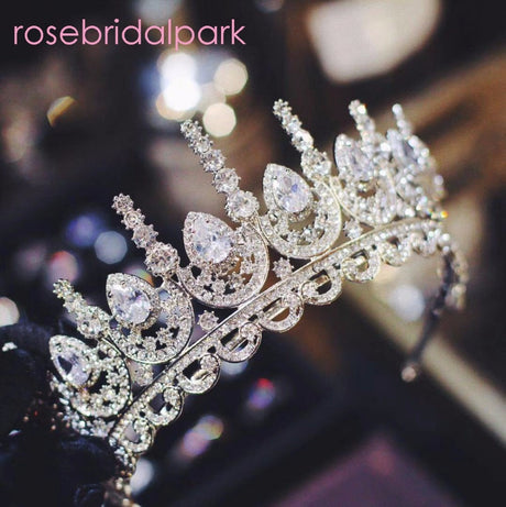 Rosebridalpark Zircon Gorgeous Bridal Wedding Hair Accessories Tiara Big Cubic Zirconia Crown Headband For Bridesmaid t997 - V.I.P Digital Presence