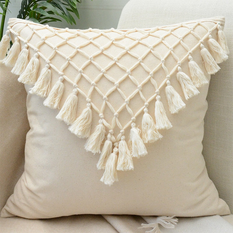 Tassels Cushion Cover 45x45cm Beige White Pillow Covers Decorative Pillow Case Square Home Boho Decor Macrame Pillowcase - V.I.P Digital Presence