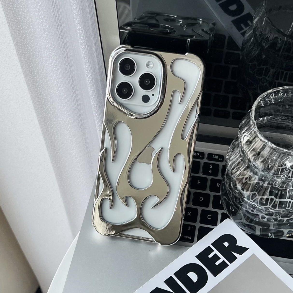 Electroplated hollow flame pattern phone case suitable for iPhone 15 Pro, simple all inclusive, Apple 14 anti drop protective cover - V.I.P Digital Presence