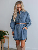 Classic Button-Front Collared Denim Dress