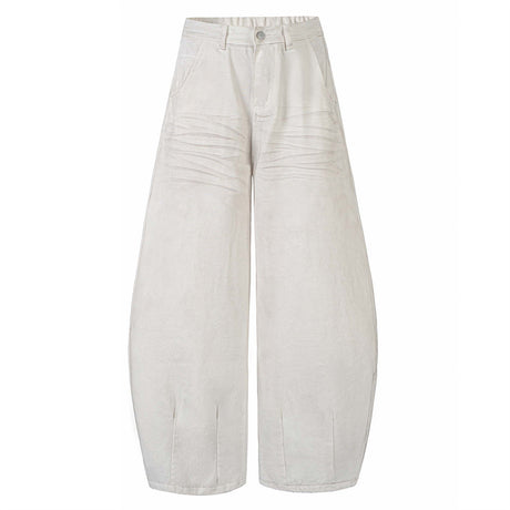 Sprayed and Distressed Denim Tapered Pants with High Street Punk Pocket Design, Loose Wide Leg Long Pants - V.I.P Digital Presence