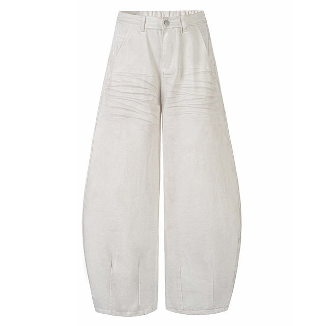 Sprayed and Distressed Denim Tapered Pants with High Street Punk Pocket Design, Loose Wide Leg Long Pants - V.I.P Digital Presence