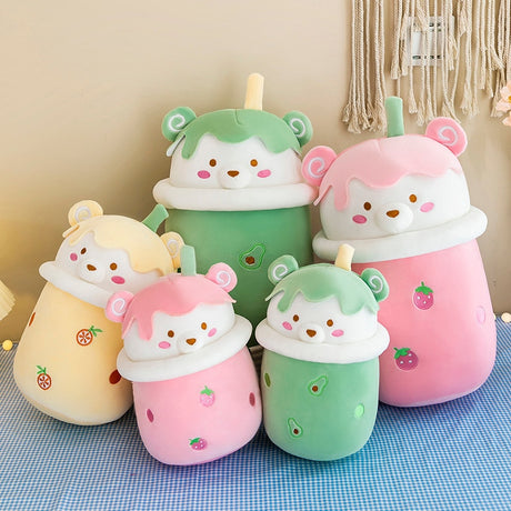 25-40cm Cute Cartoon Teddy Bear Bubble Tea Cup Shaped Pillow Plush Toys Real-life Stuffed Soft Back Cushion Funny Boba Food - V.I.P Digital Presence