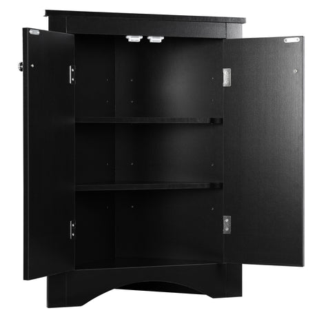 Black Triangle Bathroom Storage Cabinet with Adjustable Shelves, Freestanding Floor Cabinet for Home Kitchen - V.I.P Digital Presence