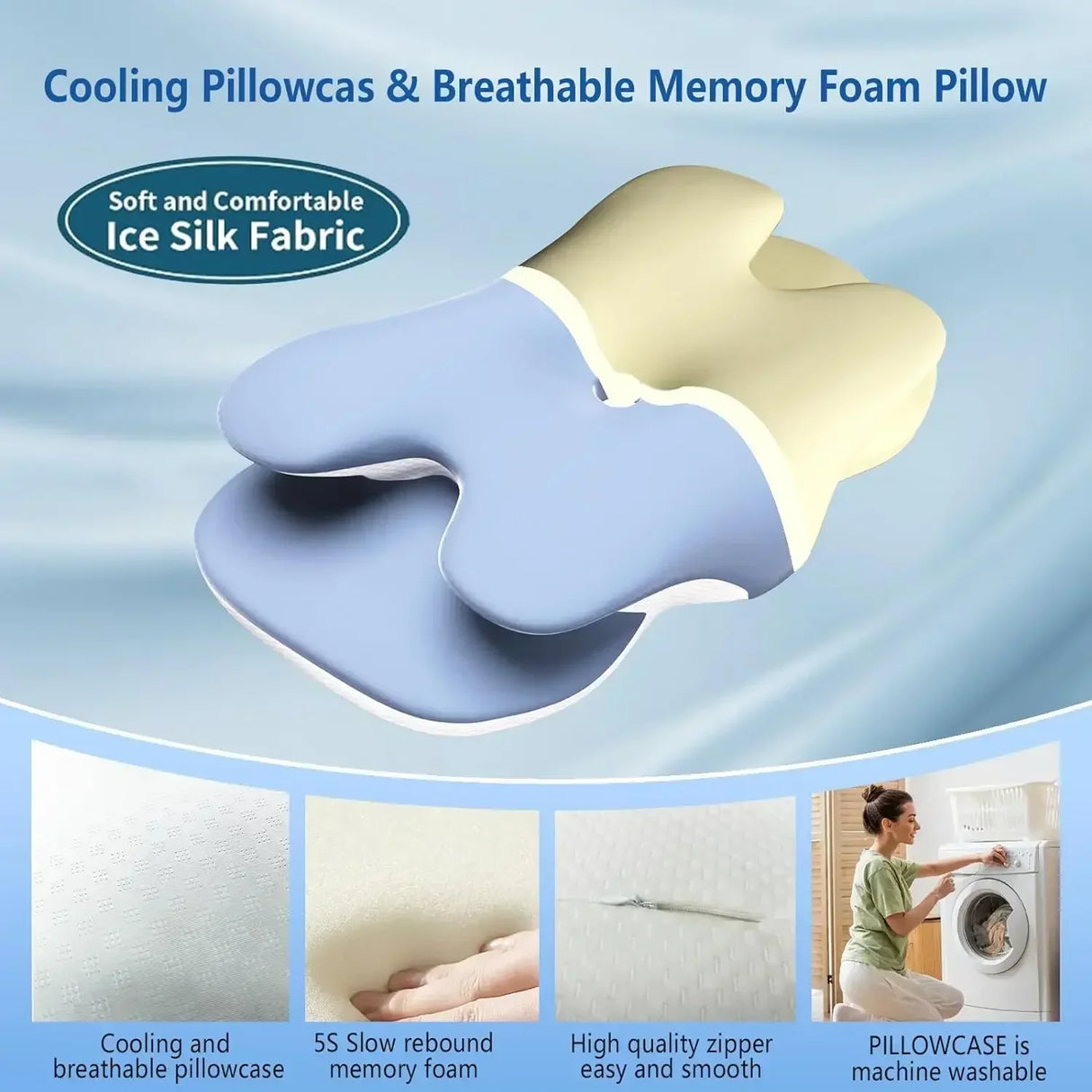Ice Silk Pillowcase Ergonomic Cervical Pillow Memory Foam Pillow Neck Pain Relief Comes Adjustable Home for Back Side Sleepers - V.I.P Digital Presence