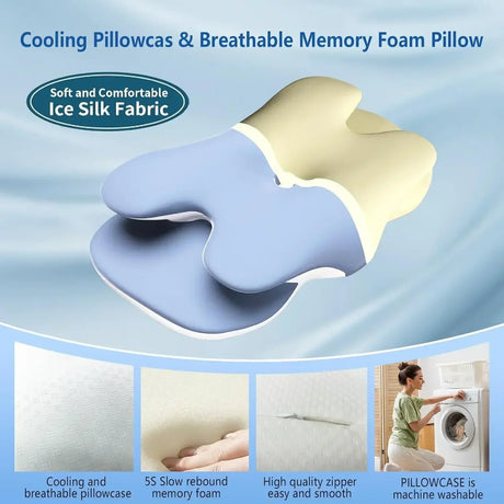 Ice Silk Pillowcase Ergonomic Cervical Pillow Memory Foam Pillow Neck Pain Relief Comes Adjustable Home for Back Side Sleepers - V.I.P Digital Presence