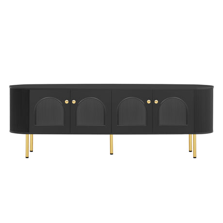U-Can Modern TV Stand for TVs up to 80 Inches with 4 Cabinets with Metal Legs and Handles for Living room, Black - V.I.P Digital Presence