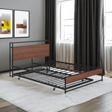 Queen Size Metal Platform Bed Frame with Trundle, USB Ports and Slat Support ,No Box Spring Needed Black - V.I.P Digital Presence