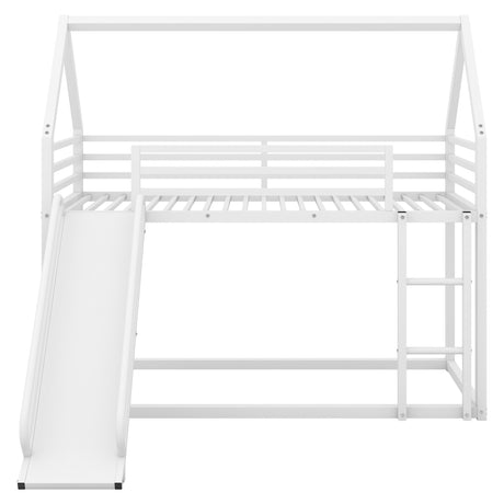 Twin over Twin House Bunk Bed with Ladder and Slide,White - V.I.P Digital Presence