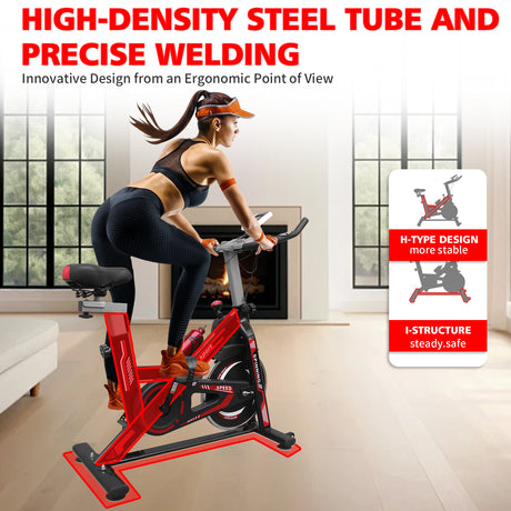 Indoor Exercise Bike Cycling Bike with Comfortable Seat Cushion Black+Red - V.I.P Digital Presence