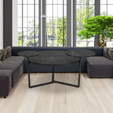 Modern coffee table with two display shelves, Black Faux marble surfaces, Tripod-inspired base,Rounded tabletop edges - V.I.P Digital Presence